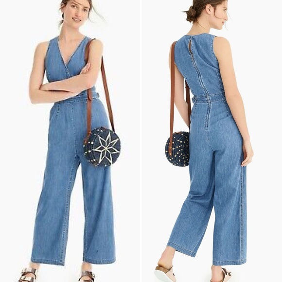 J. Crew Point Sur Wide Leg Tailored Indigo Jumpsuit 2 chambray denim minimalist - Picture 1 of 14